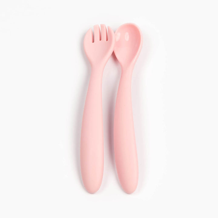 Silicone Weaning Spoon and Fork Set Pink