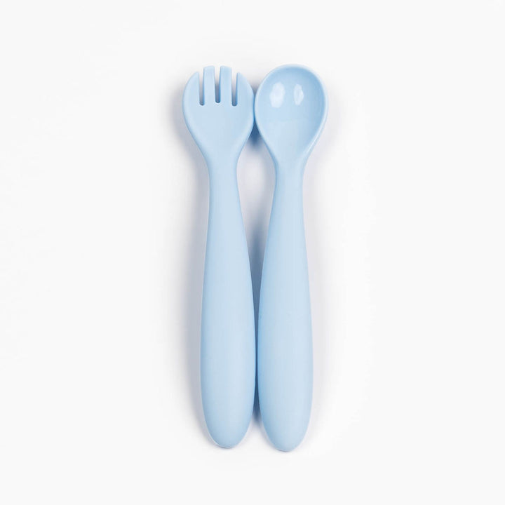 Silicone Weaning Spoon and Fork Set Sky Blue