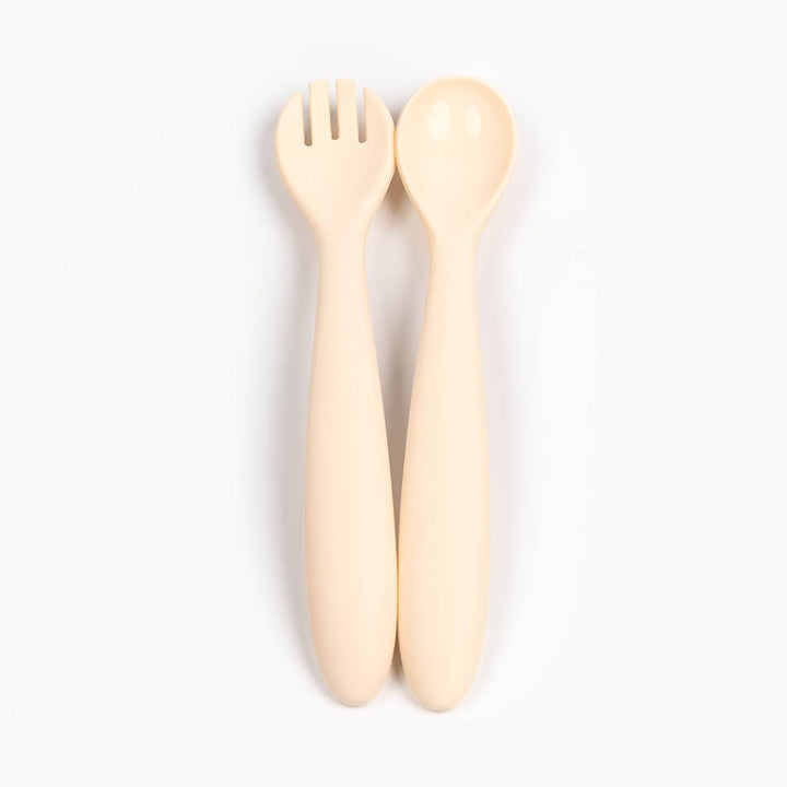 Silicone Weaning Spoon and Fork Set Milky White