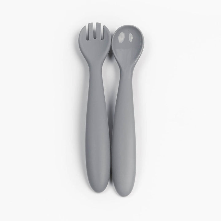 Silicone Weaning Spoon and Fork Set Smokey