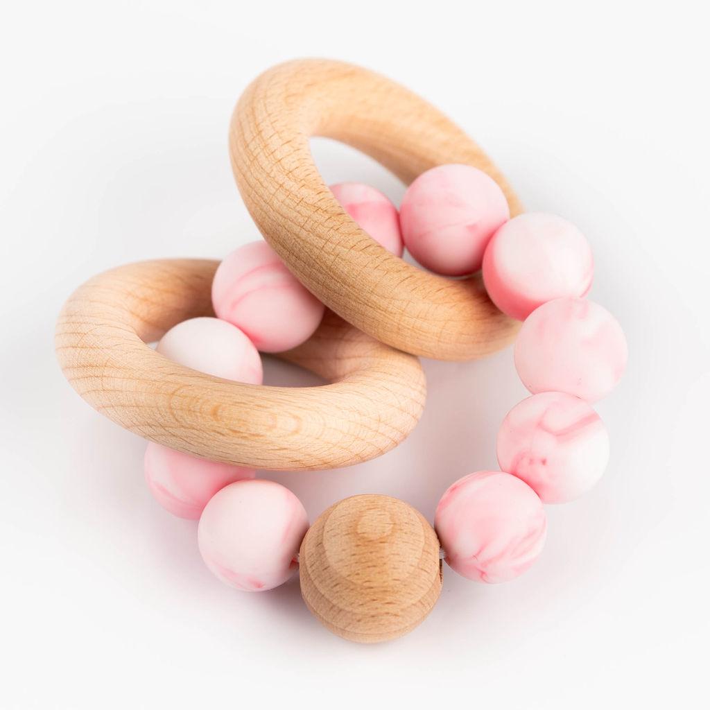 Wooden Ring Teether Pink Marble