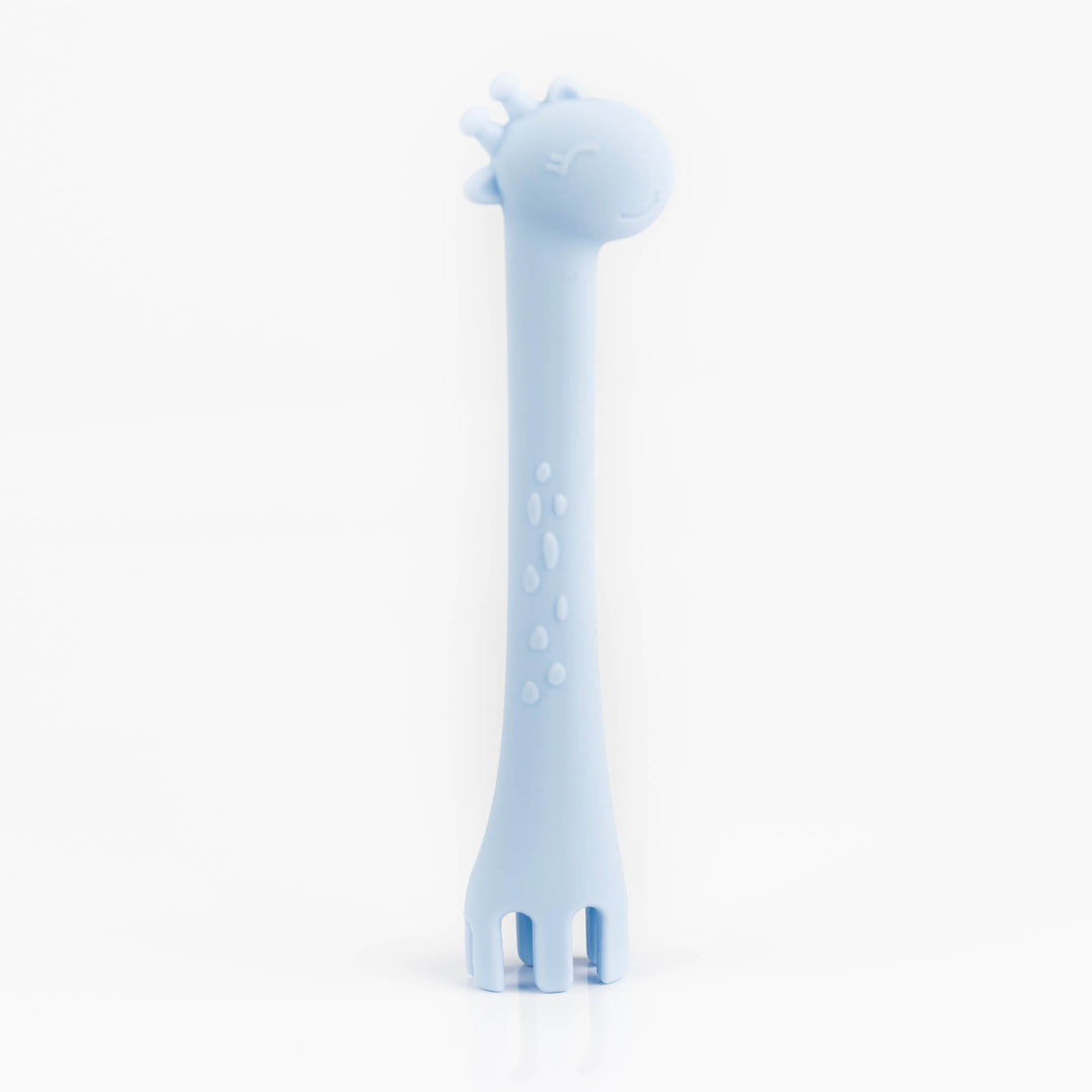 2 in 1 Giraffe Silicone Spoon and Fork Sky Blue