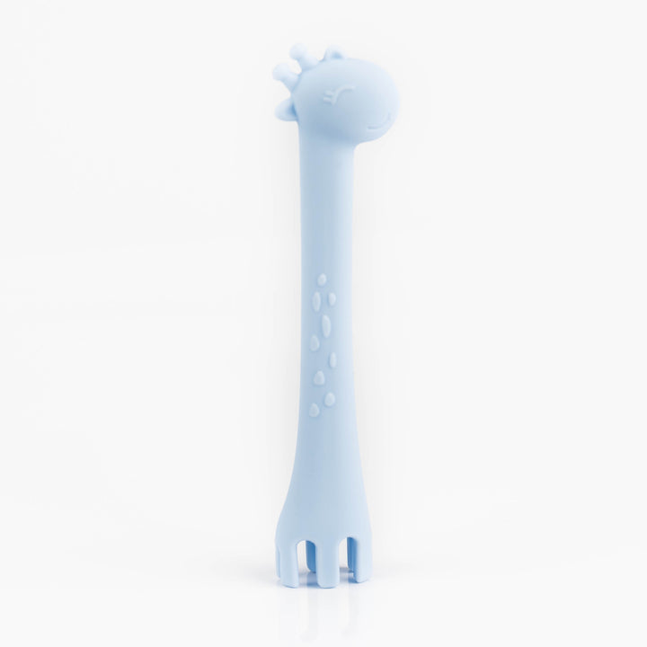 2 in 1 Giraffe Silicone Spoon and Fork Sky Blue