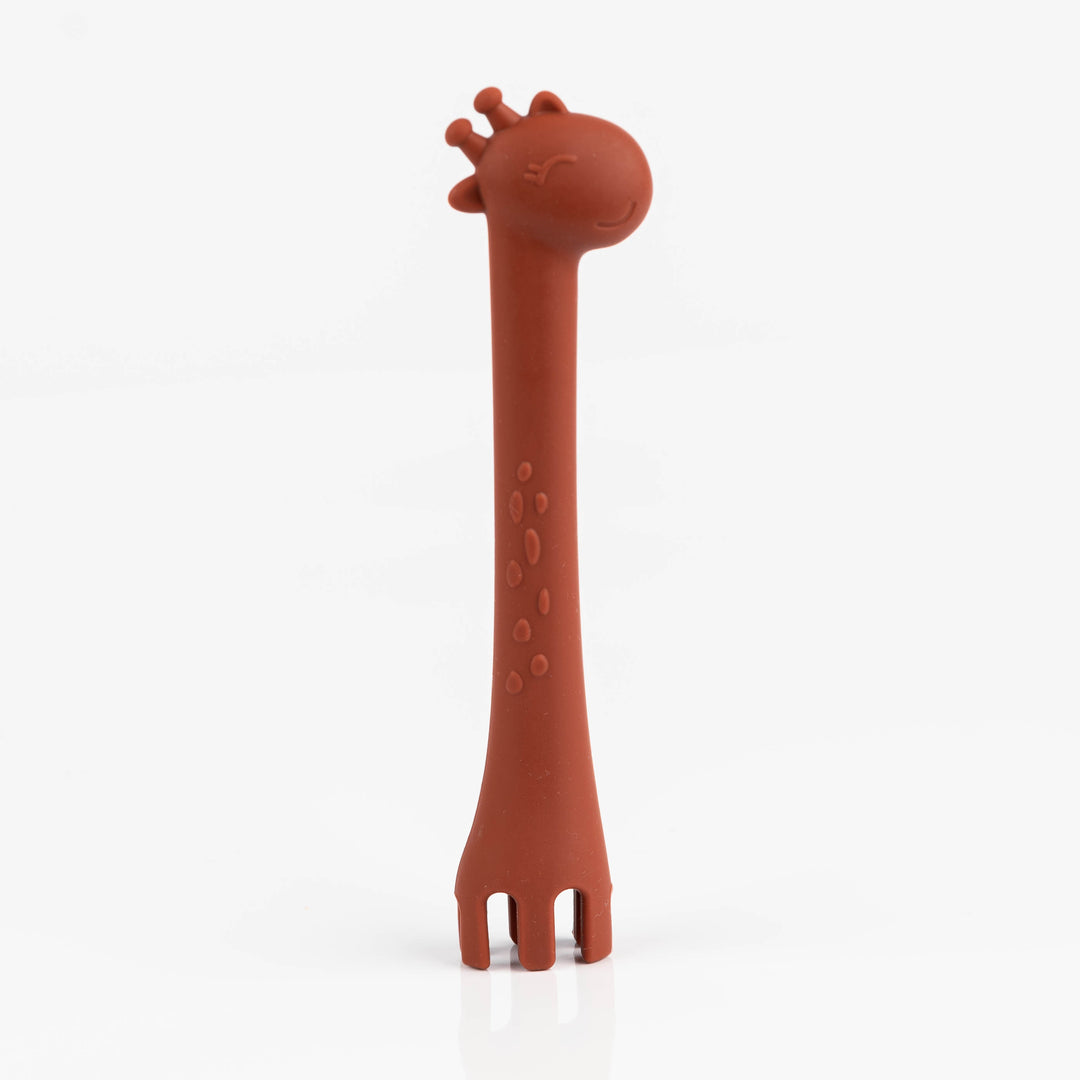 2 in 1 Giraffe Silicone Spoon and Fork Burgundy
