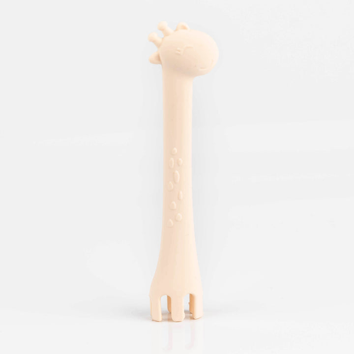 2 in 1 Giraffe Silicone Spoon and Fork Milky White