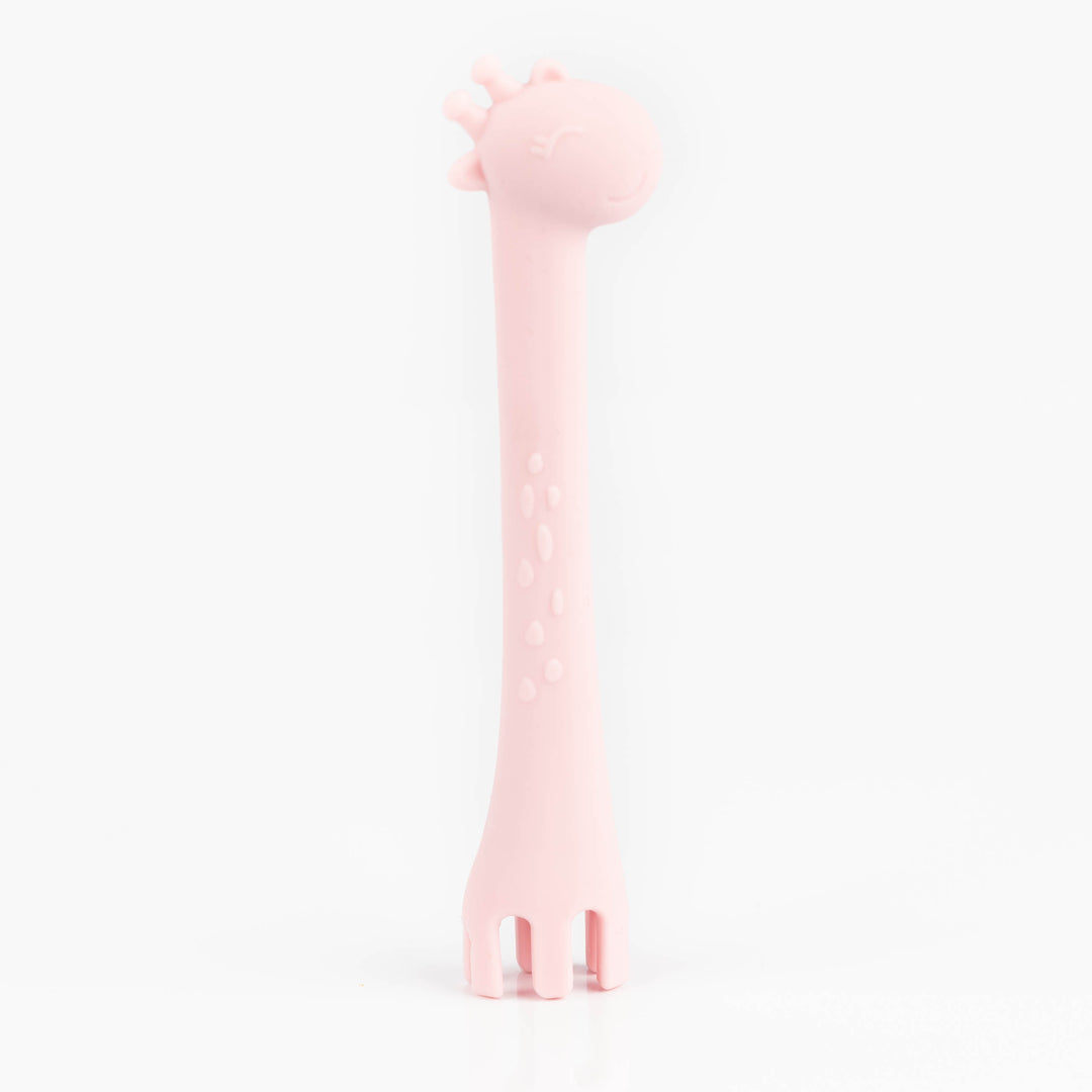 2 in 1 Giraffe Silicone Spoon and Fork Pink