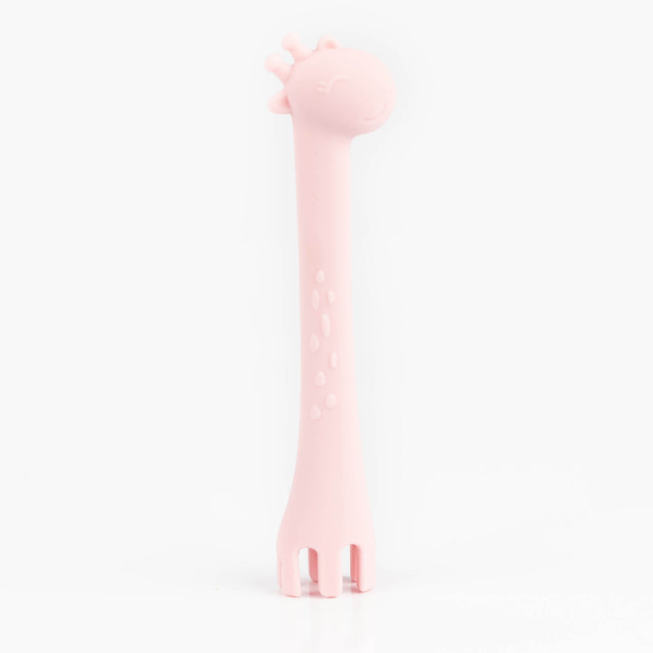 2 in 1 Giraffe Silicone Spoon and Fork Pink