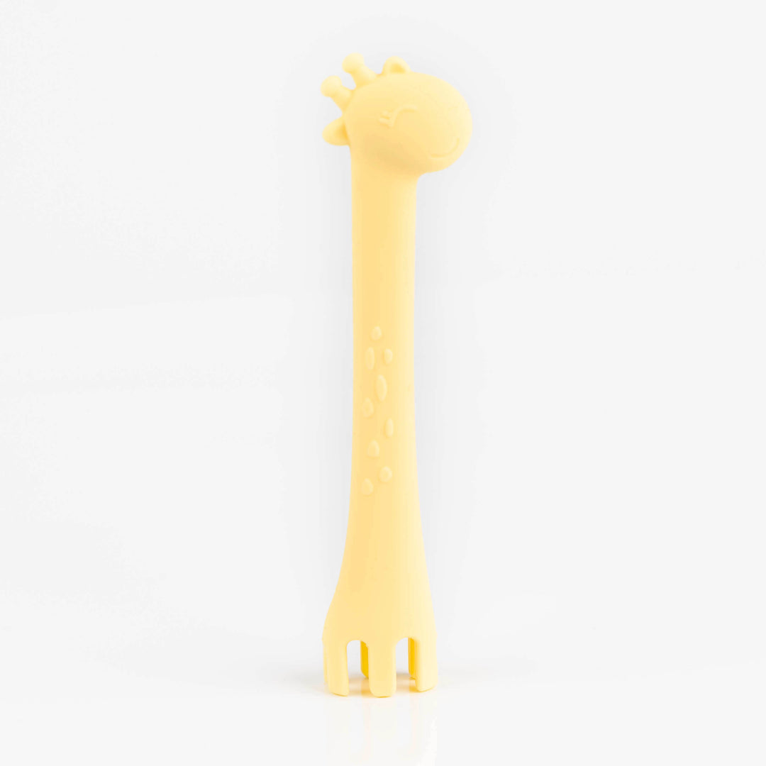 2 in 1 Giraffe Silicone Spoon and Fork Yellow
